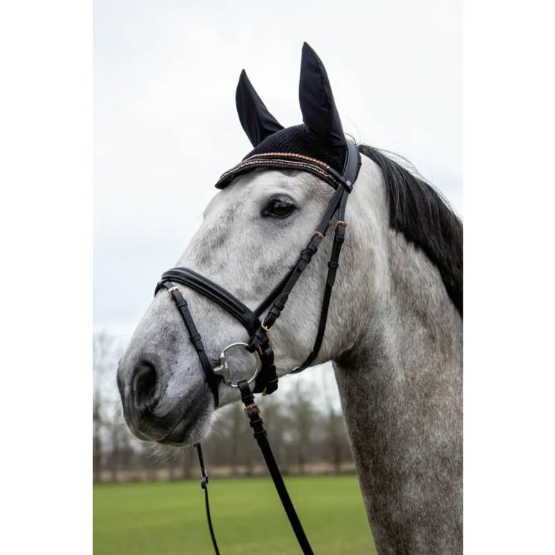 HKM Rose Gold Glamour Flash Bridle in Black-1